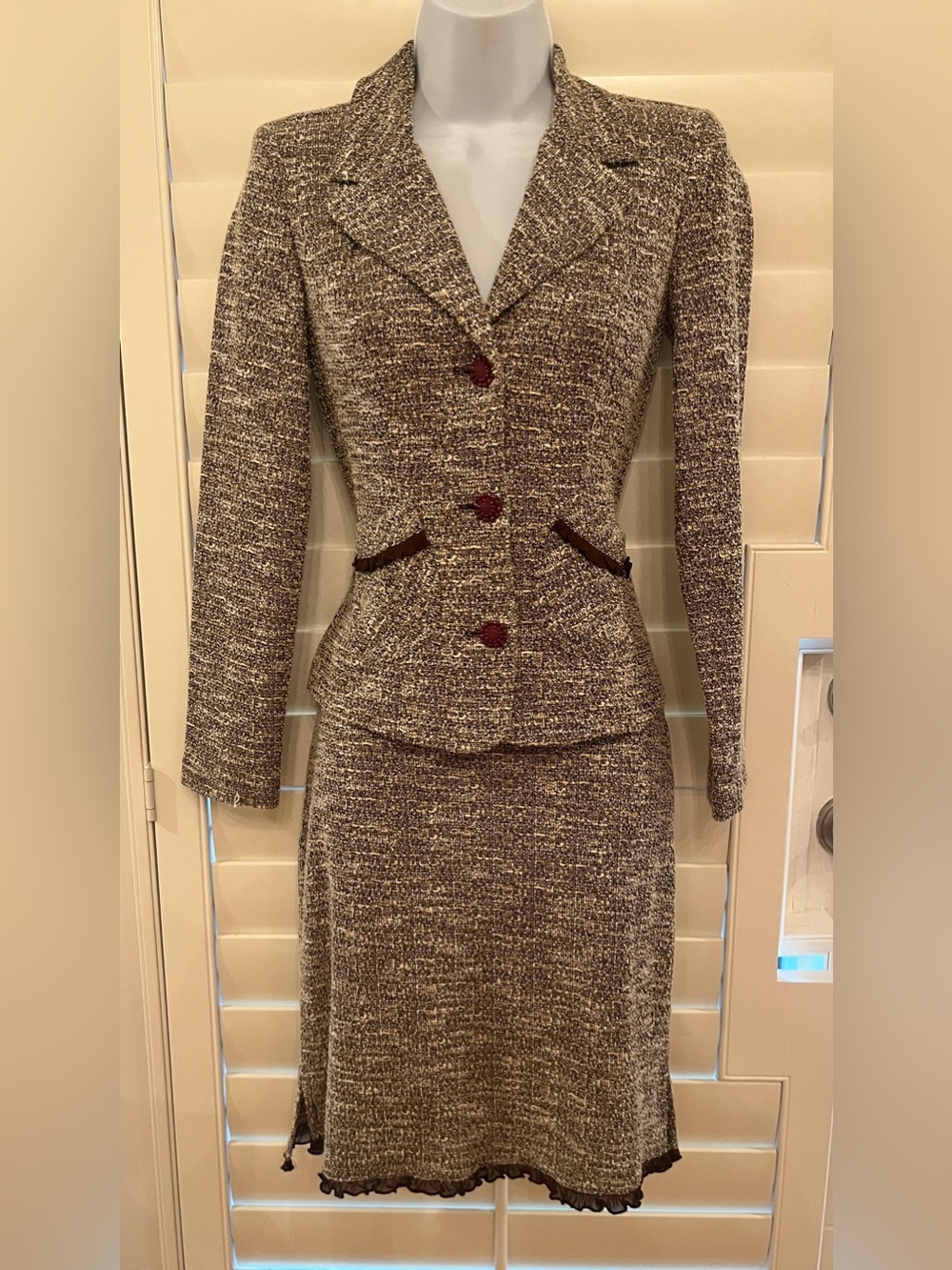 Y2K My Michelle Brown Tweed 2 Piece Suit with Ribbon Trim